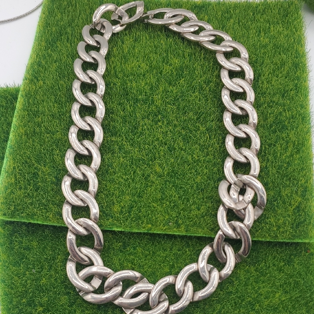 Chunky Silver Tone‎ Link Chain Necklace Grunge 18 Inch N3638